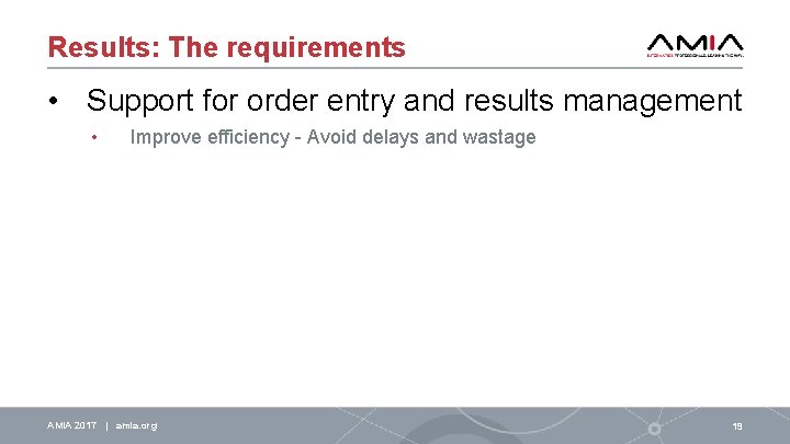 Results: The requirements • Support for order entry and results management • Improve efficiency