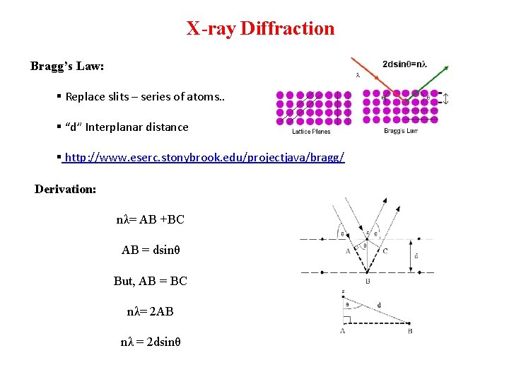 X-ray Diffraction Bragg’s Law: § Replace slits – series of atoms. . § “d”