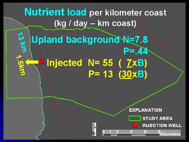 Nutrient load per kilometer coast (kg / day – km coast) m 13 k