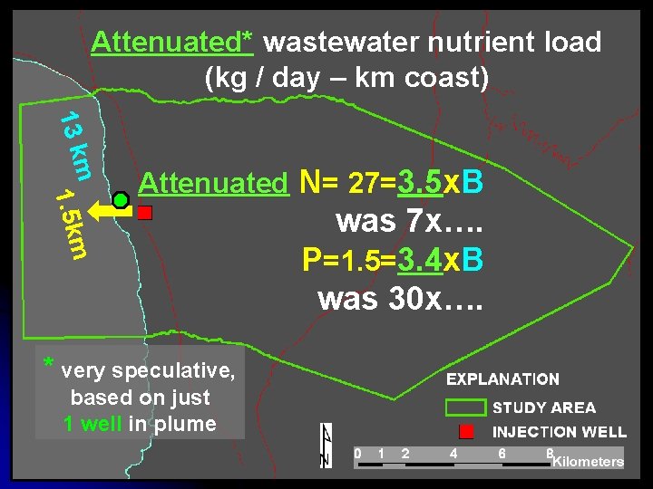 Attenuated* wastewater nutrient load (kg / day – km coast) m 13 k m