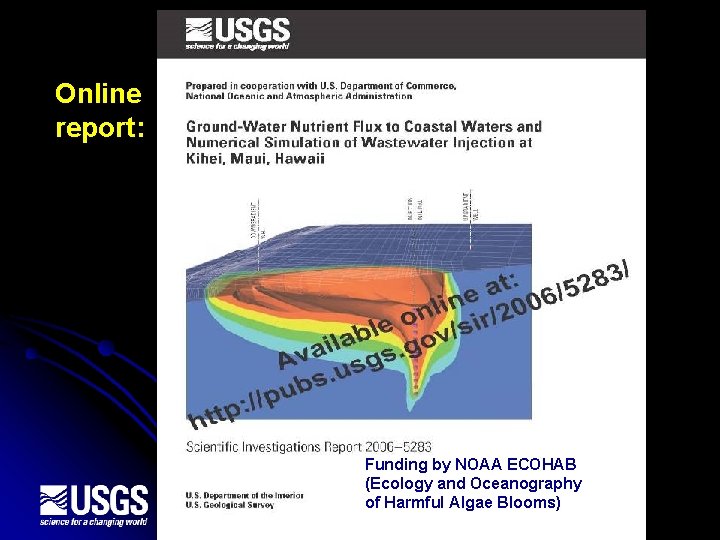 Online report: Funding by NOAA ECOHAB (Ecology and Oceanography of Harmful Algae Blooms) 