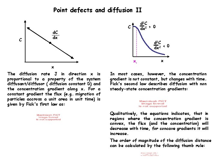 Point defects and diffusion II C dx x The diffusion rate J in direction