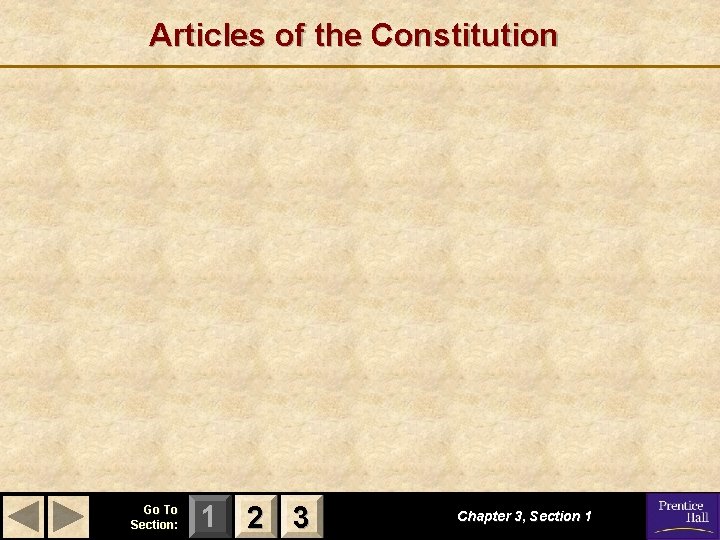 Articles of the Constitution Go To Section: 1 2 3 Chapter 3, Section 1