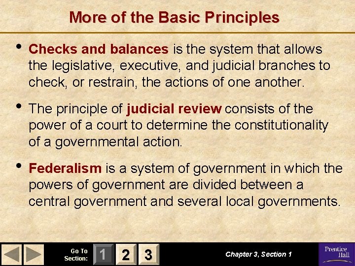 More of the Basic Principles • Checks and balances is the system that allows