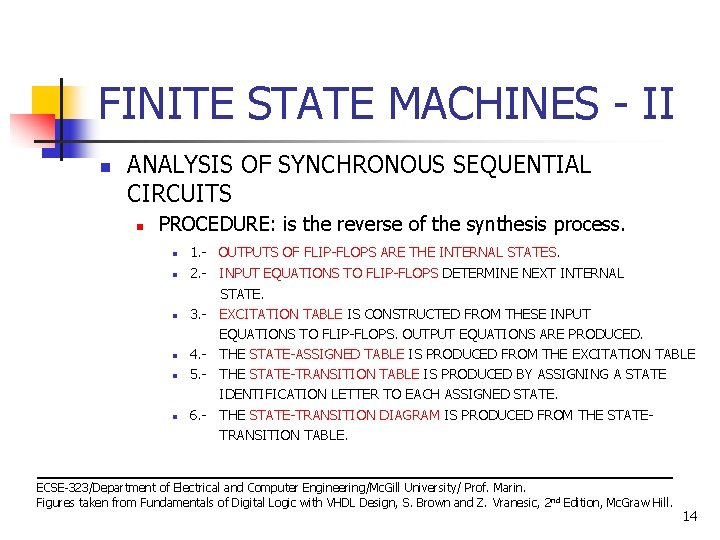 FINITE STATE MACHINES - II n ANALYSIS OF SYNCHRONOUS SEQUENTIAL CIRCUITS n PROCEDURE: is