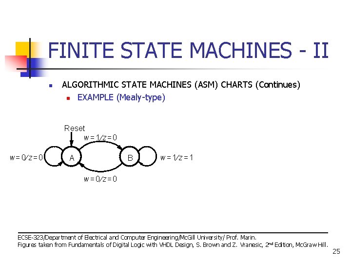 FINITE STATE MACHINES - II n ALGORITHMIC STATE MACHINES (ASM) CHARTS (Continues) n EXAMPLE