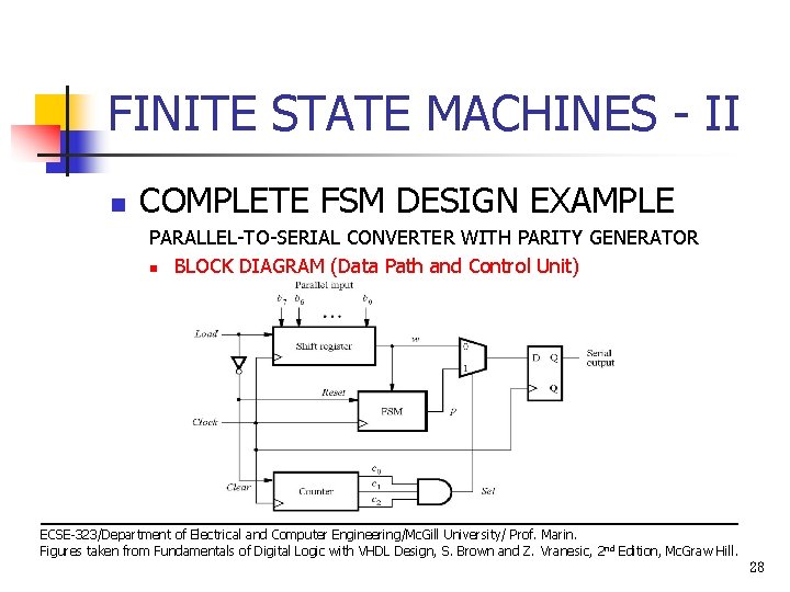 FINITE STATE MACHINES - II n COMPLETE FSM DESIGN EXAMPLE PARALLEL-TO-SERIAL CONVERTER WITH PARITY