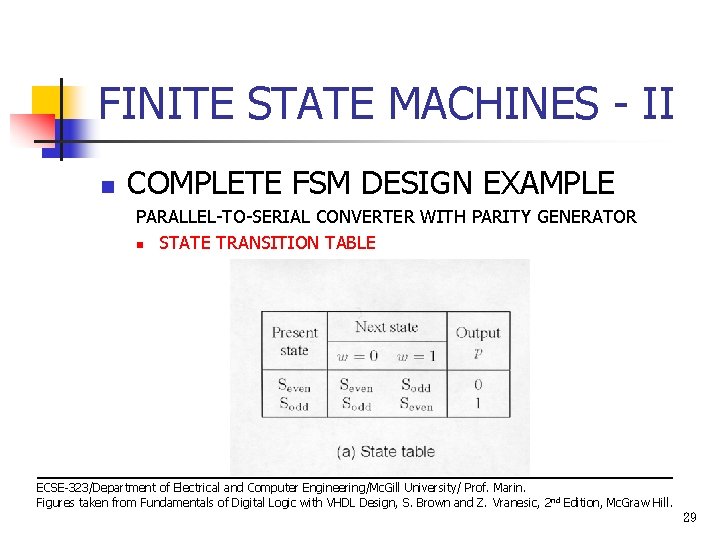 FINITE STATE MACHINES - II n COMPLETE FSM DESIGN EXAMPLE PARALLEL-TO-SERIAL CONVERTER WITH PARITY