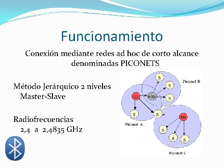 Funcionamiento Conexión mediante redes ad hoc de corto alcance denominadas PICONETS Método Jerárquico 2