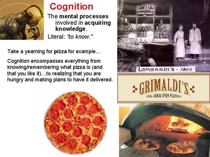 Cognition The mental processes involved in acquiring knowledge. Literal: “to know. ” Take a