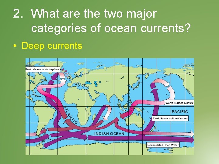 2. What are the two major categories of ocean currents? • Deep currents 