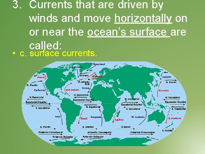 3. Currents that are driven by winds and move horizontally on or near the