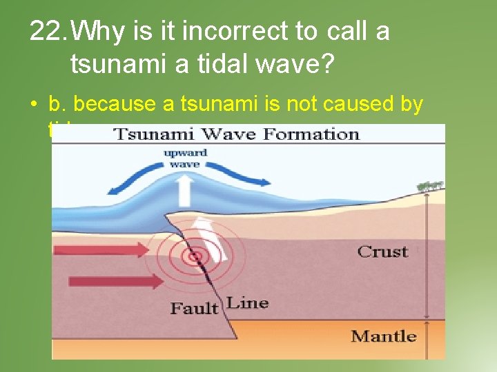 22. Why is it incorrect to call a tsunami a tidal wave? • b.