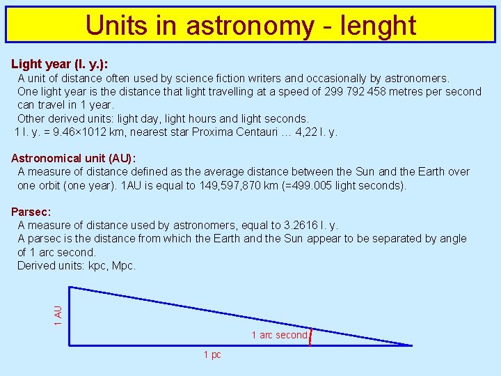 Units in astronomy - lenght Light year (l. y. ): A unit of distance