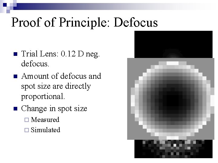 Proof of Principle: Defocus n n n Trial Lens: 0. 12 D neg. defocus.