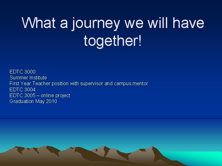 What a journey we will have together! EDTC 3000 Summer Institute First Year Teacher