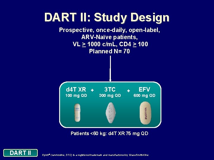 DART II: Study Design Prospective, once-daily, open-label, ARV-Naïve patients, VL > 1000 c/m. L,