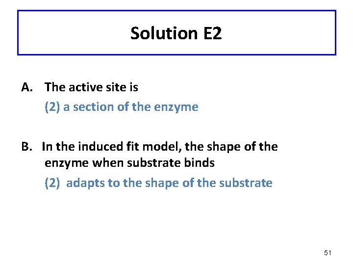 Solution E 2 A. The active site is (2) a section of the enzyme