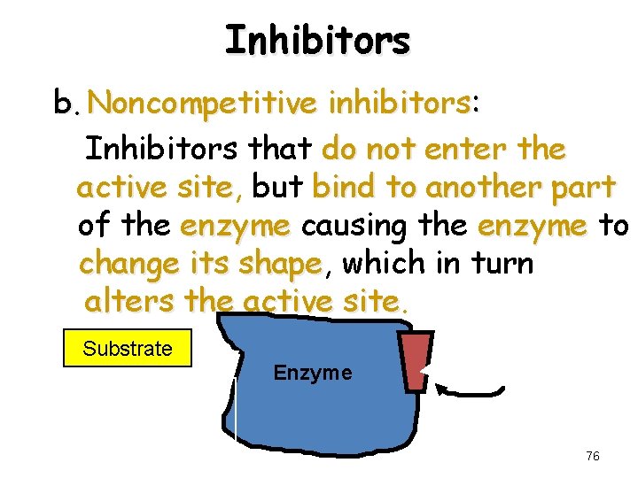 Inhibitors b. Noncompetitive inhibitors: Inhibitors that do not enter the active site, site but