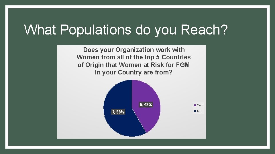 What Populations do you Reach? Does your Organization work with Women from all of