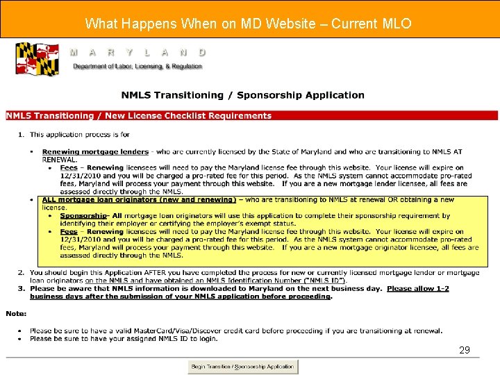 What Happens When on MD Website – Current MLO 29 