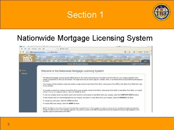 Section 1 Nationwide Mortgage Licensing System 3 