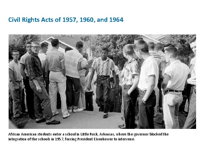 Civil Rights Acts of 1957, 1960, and 1964 African American students enter a school