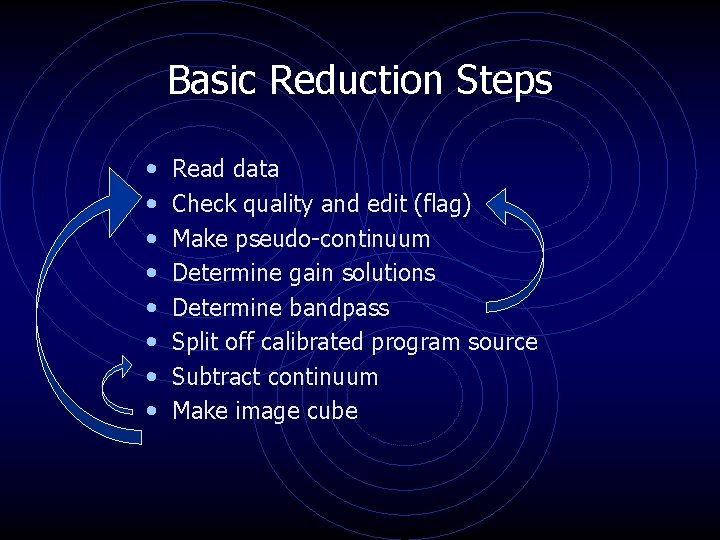 Basic Reduction Steps • • Read data Check quality and edit (flag) Make pseudo-continuum Basic Reduction Steps • • Read data Check quality and edit (flag) Make pseudo-continuum