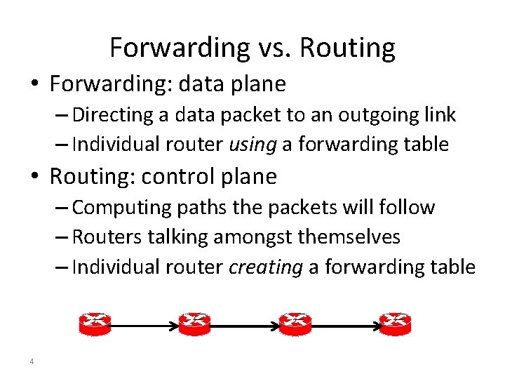 Forwarding vs. Routing • Forwarding: data plane – Directing a data packet to an Forwarding vs. Routing • Forwarding: data plane – Directing a data packet to an