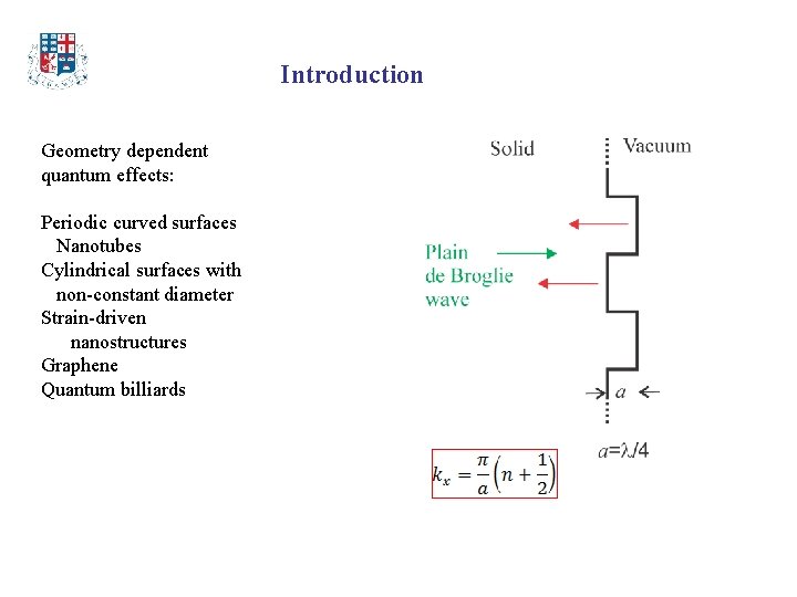 Introduction Geometry dependent quantum effects: Periodic curved surfaces Nanotubes Cylindrical surfaces with non-constant diameter