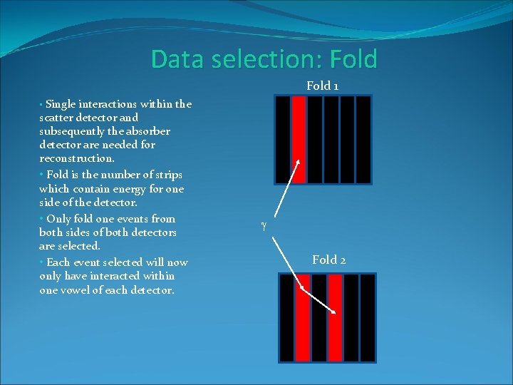 Data selection: Fold 1 • Single interactions within the scatter detector and subsequently the