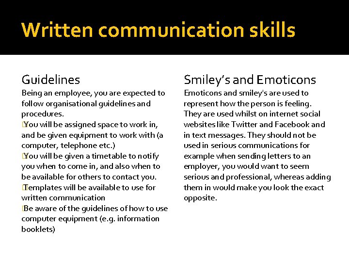 Written communication skills Guidelines Being an employee, you are expected to follow organisational guidelines