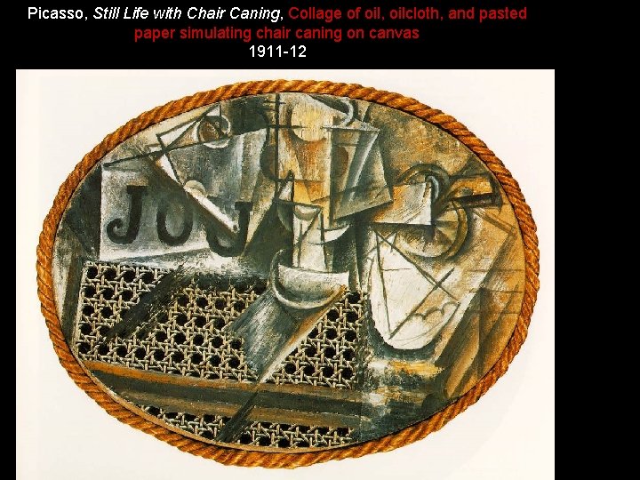 Picasso, Still Life with Chair Caning, Collage of oil, oilcloth, and pasted paper simulating Picasso, Still Life with Chair Caning, Collage of oil, oilcloth, and pasted paper simulating