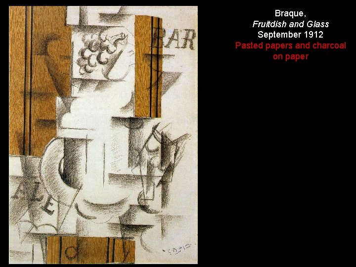 Braque, Fruitdish and Glass September 1912 Pasted papers and charcoal on paper Braque, Fruitdish and Glass September 1912 Pasted papers and charcoal on paper