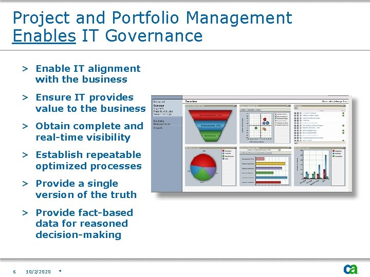 Project and Portfolio Management Enables IT Governance > Enable IT alignment with the business