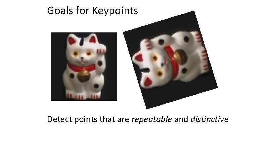 Goals for Keypoints Detect points that are repeatable and distinctive 