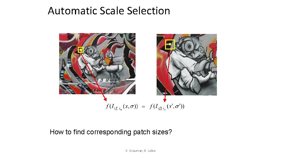 Automatic Scale Selection How to find corresponding patch sizes? K. Grauman, B. Leibe 