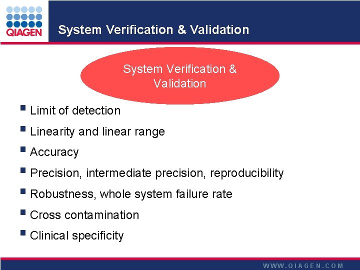 System Verification & Validation § Limit of detection § Linearity and linear range § System Verification & Validation § Limit of detection § Linearity and linear range §