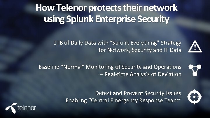 How Telenor protects their network using Splunk Enterprise Security 1 TB of Daily Data
