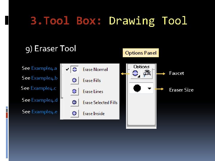 3. Tool Box: Drawing Tool 9) Eraser Tool See Example 4. a See Example