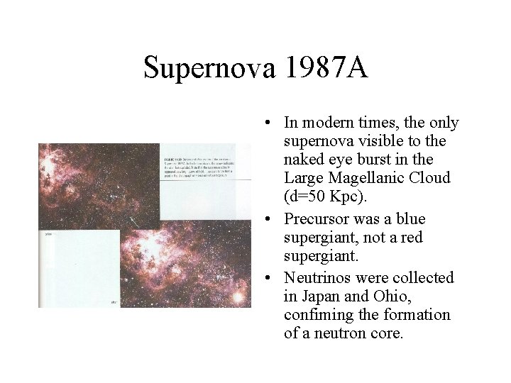 Supernova 1987 A • In modern times, the only supernova visible to the naked