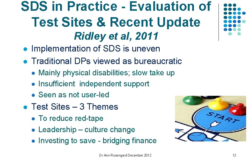 SDS in Practice - Evaluation of Test Sites & Recent Update Ridley et al,