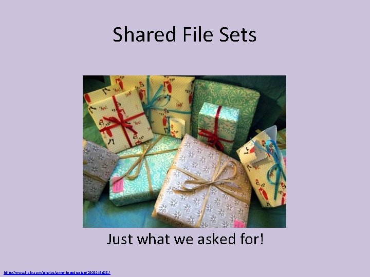 Shared File Sets Just what we asked for! http: //www. flickr. com/photos/annettepedrosian/2108145618/ 