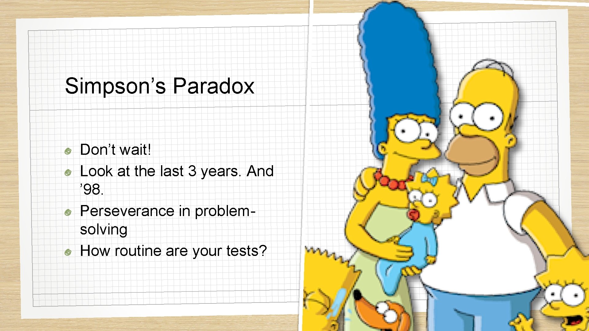 Simpson’s Paradox Don’t wait! Look at the last 3 years. And ’ 98. Perseverance