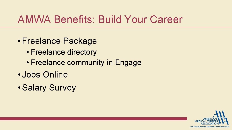 AMWA Benefits: Build Your Career • Freelance Package • Freelance directory • Freelance community AMWA Benefits: Build Your Career • Freelance Package • Freelance directory • Freelance community