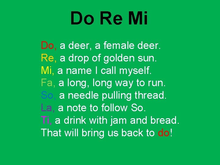 Do Re Mi Do, a deer, a female deer. Re, a drop of golden