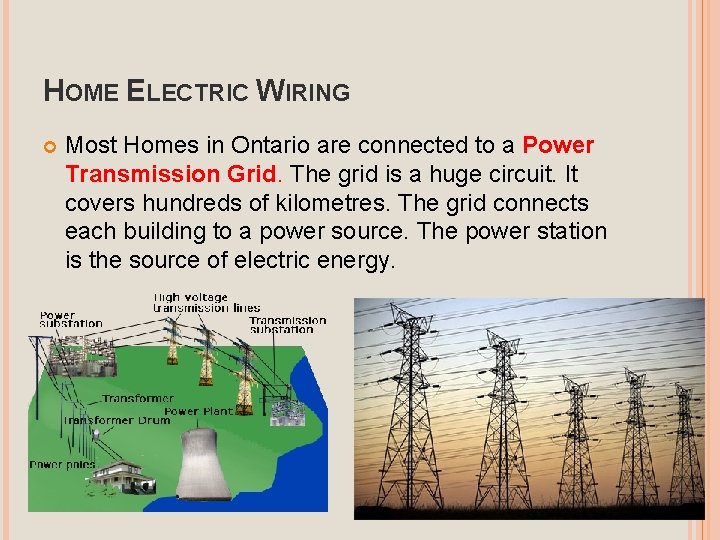 HOME ELECTRIC WIRING Most Homes in Ontario are connected to a Power Transmission Grid.