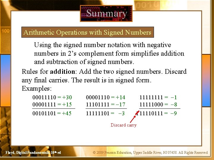 Summary Arithmetic Operations with Signed Numbers Using the signed number notation with negative numbers