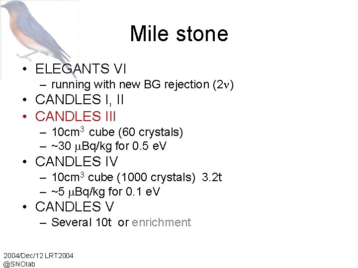 Mile stone • ELEGANTS VI – running with new BG rejection (2 n) •