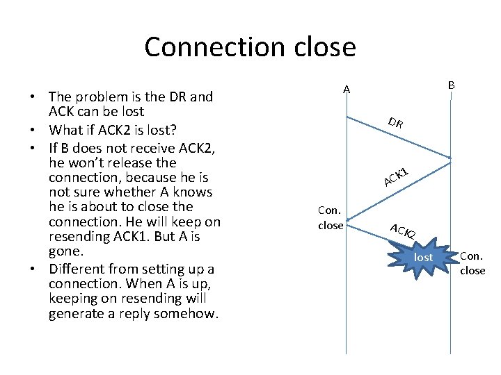 Connection close • The problem is the DR and ACK can be lost •